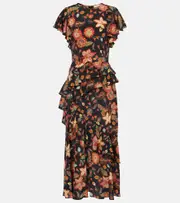 [Ulla Johnson] Ulla Johnson Amaia floral crêpe de chine midi dress AU 8 black