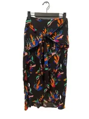NEW Nine West Skirt Womens Small Black Floral Tropical Faux Wrap Tie Back Zip