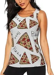 [SAAKE] Pizza Pattern Print Quick-Drying Tank Tops Summer Workout Gym Yoga Running Hiking Outdoor Activities