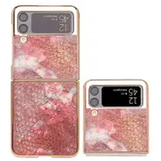 Qialino For Samsung Galaxy Z Flip3 5g Pattern Printed Genuine Leather Coated Pc Phone Case Folding Cover