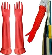 Dishwashing Gloves, 1 Pair 22inch Long Sleeve Rubber Gloves, Waterproof Scratch-Resistant Kitchen for Washing Dishes (Red, M)