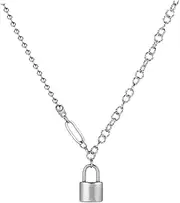 [CHILDWEET] Mens Titanium Lock Necklace Padlock Chain Necklace Personalized Hear for Women Men Lock Pendant