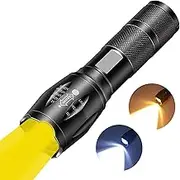 Rechargeable 2 in 1 Yellow Flashlight, Portable Waterproof Amber Light, LED Flashlight with White and Yellow Light Combination, Providing Better Visibility