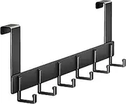 Over The Door Hook, with 6 Hooks, Door Hanger for Hanging Towel Bag Hat Robe Clothes, Compatible with Bedroom and Bathroom's Door, Strong Bearing Capacity, Heavy Duty Hook, Black