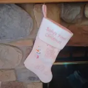 Unique Baby's First Christmas Stocking 20" Pink Angel Snowman Plush Soft