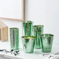 在飛比找ETMall東森購物網優惠-日式祖母綠錘紋金邊喝水玻璃杯