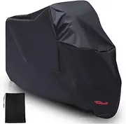 Motorcycle Cover Waterproof Outdoor MAYHOUR Motorbike Scooter Cover Water Dust UV Protective for Outside Storage Indoor Scooter Covers with Lock Holes PU coating Elastic Hems and wind buckle (Black, (L)87×37×43in/220×95×110cm)