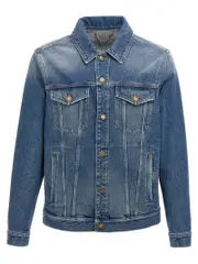 [Golden Goose] Golden Goose-Logo Patch Denim Jacket Puffer Jackets Blu-Uomo 52IT Blue