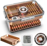 CIGARLOONG Cigar Humidor Large Accommodate 100 Cigars,Built-in Cedar Wood Shelf with High Precision Hygrometer Transparent Cigar Storage Box
