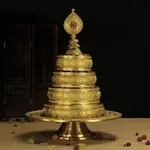 七寶曼扎盤藏傳佛教用品供品 精美雕刻純銅曼茶羅帶托盤 金色