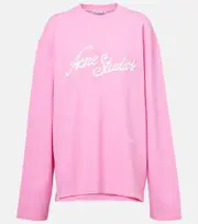 [Acne Studios] Acne Studios Logo embroidered cotton jersey T-shirt UK 14 pink