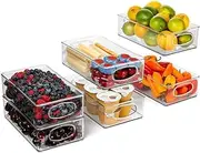 BIWHALE Fridge Storage Containers - Set of 6 Stackable Fridge Organisers Clear Refrigerator Storage Boxes Bins for Kitchen, Pantry, Cabinets, Cosmetics, Drawer - BPA Free (3 Sizes)