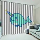 Lovely Blue Whale Printing 3D Blockout Curtains Fabric Window Home Decor