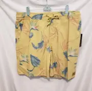 Brixton Havana Hybrid Swim Trunks XL Yellow Floral Drawstring 18 Length