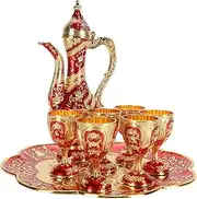 Vintage Turkish Tea Set, Zinc Alloy Tea Pot Cups Set with Tea Tray for Party Birthday Wedding Desktop Decor (-1214240013411)