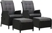 Gardeon Recliner Chairs 2 Piece Wicker Sun Lounger Reclining Chair Black