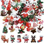Gorvalin 80Pcs Christmas Resin Flatback Slime Charms, Kawaii Snowman Reindeer Embellishments Charms for Christmas Nail Scrapbooking DIY Holiday Resins Jewelry Making Decorations