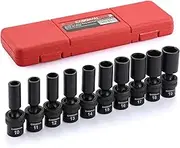 CASOMAN 10 PCS 3/8" Drive Deep Standard Universal Impact Socket Set, 6 Point, CR-MO, Metric,10-19mm