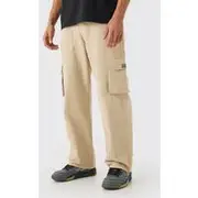 Mens Stone Fixed Waist Cargo Zip Trouser With Woven Tab
