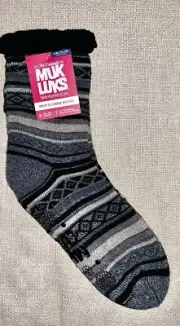 New! Men's Tan/Black/Gray Cozy MUK LUKS "Cabin SOCKS" sz L/XL 11-13 NWT