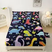 QOOMO Cute Dinosaurs Sheet Set Full Size,Juras Dinosaurs Kids Sheet Set Set, Dinosaurs Printing Bedding ，Soft Kids Bedding Set Twin Size 1 Fitted Sheet, 1 Flat Sheet, 2 Pillow Cases
