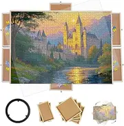 1500 Pieces Rotating Puzzle Board, Jigsaw Puzzle Board with 6 Drawers and Cover, Lazy Susan Spinning Organizer for Adults, Wooden Jigsaw Trays for Sorting