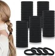 obeoby 100PCS Black Hair Ties, Seamless Hair Ties Ponytail Holders Elastics Hair Accessories for Women Girls, 1.5 in