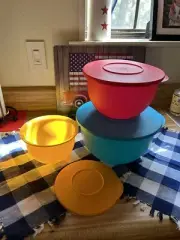 Tupperware Impressions Bowl Set Of 3 Yellow Red Teal New