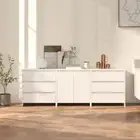 3-Piece Sideboard White Engineered Wood Stylish Side Cabinet Storage Cupboard