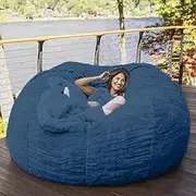 UYSOFRCV Extra Large Bean Bag Sofa Cover, Soft Velvet Indoor Seat Recliner Cushion Beautiful Home Accessory Lazy Lounger for Adults and Kids, with No Filling,Blue,4.5Ft
