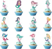 36 Pieces Mermaid Cupcake Toppers Mermaid Birthday Party Cupcake Picks Cake Decorations for Under The Sea,Baby Shower,Birthday Party Decorations Supplies