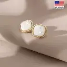 Vintage Women French Earring 925 Sterling Silver Pearl Shell Fragments Stud 1381