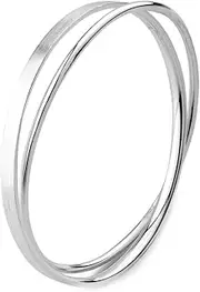 [Merdia] Solid Sterling Silver Polished and Rough Twisted Bangle Bracelet for Women and Girl