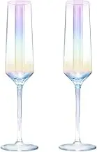 Gutsdoor Crystal Champagne Flutes Glass Set of 2 Iridescent Champagne Glass Flutes Wedding Christmas Valentine Cheers Champagne Flutes