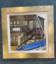 Original Signed Andrea Boorman Mixed Media Collage Painting The Old Shipyard
