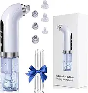 Blackhead Remover Vacuum Powerful Pore Vacuum USB Rechargeable Moisturising Bubbles Blackhead Remover with 6 Suction Heads, 3 Gears for Men and Women