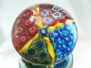 M Design Art Glass Mouth Blown Rainbow Mix Beautiful Millefiori Paperwei...