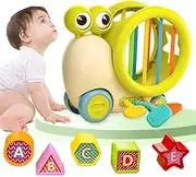 Caunedy Snail Activity Cube, Montessori Toy Sensory and Educational Toddler Toys with Shape Sorter and Pull String, Education Cube for Baby Plane Travel,Gift for Boy and Girl 1 2 3 Year Old