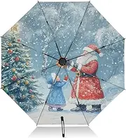 [PDZRMY] Christmas Tree Snow UV Protection Travel Umbrella Compact for Rain and Sun - Auto Open and Close UPF 50+ Windproof Portable 46” Sun Umbrella for Women and Men