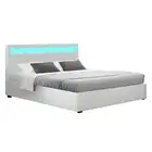 Artiss RGB LED Bed Frame Double Full Size Gas Lift Base Storage White PU Leather