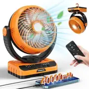 Camping Fan with LED Lantern, 40000mAh,Rechargeable Battery,with Light & Hanging
