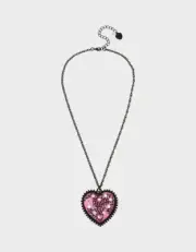 BETSEY JOHNSON XOX GLITTER HEART PENDANT FUCHSIA NECKLACE