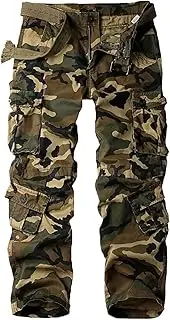 Men's Outdoor Cargo Pants Lightweight Relaxed-Fit Pants Hiking Jogger Military Camo Combat Work Pants with 8 Pockets