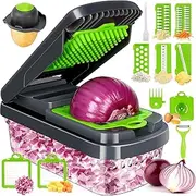 Wbuosz Vegetable Chopper and Slicer Set, Multi-Function Food Cutter with Container, 12-in-1 Kitchen Gadget