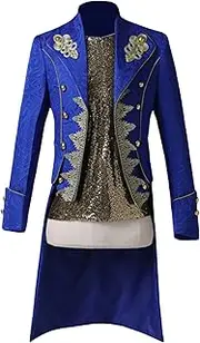[DGHM-JLMY] Men's Court Fashion Royal Uniform Band Collar Embroidered Tuxedo Suit Slim Fit Banquet Prom Tux Tailcoat