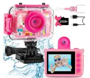 GKTZ Kids Waterproof Camera - 180 Rotatable 1080P HD Children Digital Action Cam