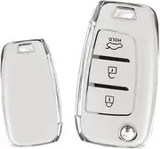 HIBEYO TPU Key Fob Cover for Hyundai Elantra Solaris 2 Tucson I30 I35 I40 Ix35 Kona Genesis Santa Fe Azera Verna Accent Celesta Sonata Accessories Key Shell Cover Flip 3 Button Key-White