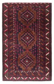 Vintage Geometric Hand-Knotted Carpet 2'10" x 4'7" Traditional Wool Rug