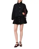 Maje Short Velvet Collar Studded Jacket