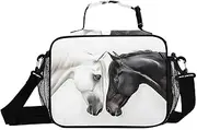 Horse Black White Head Insulated Lunch Box for Women Men - Ideal for Work, Picnics - Includes Adjustable Shoulder Strap